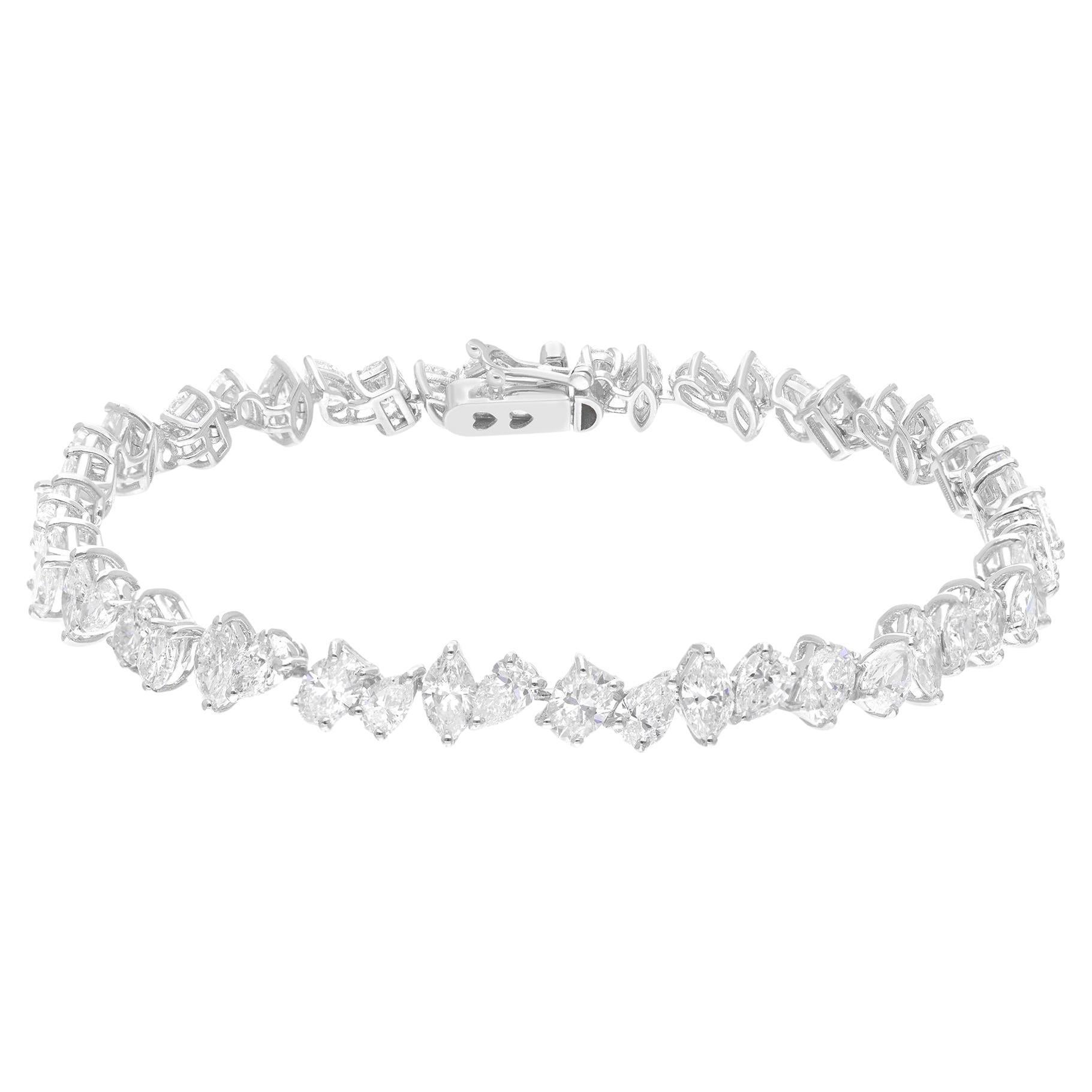 Bracelet artisanal en or blanc 14 carats avec plusieurs diamants naturels de 9,67 carats