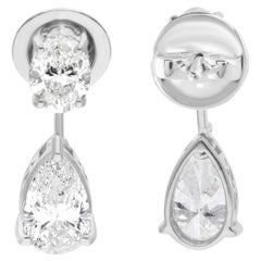 Natural 2.72 Carat Oval & Pear Diamond Earrings 14 Karat White Gold Fine Jewelry