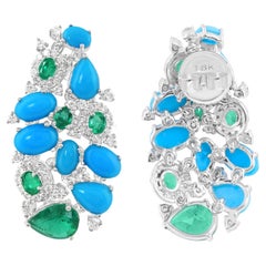 Arizona Turquoise Gemstone Earrings Emerald Diamond 18 Karat White Gold Jewelry