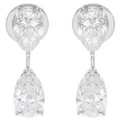 Natural 3 Carat Pear Diamond Earrings 18 Karat White Gold Handmade Fine Jewelry