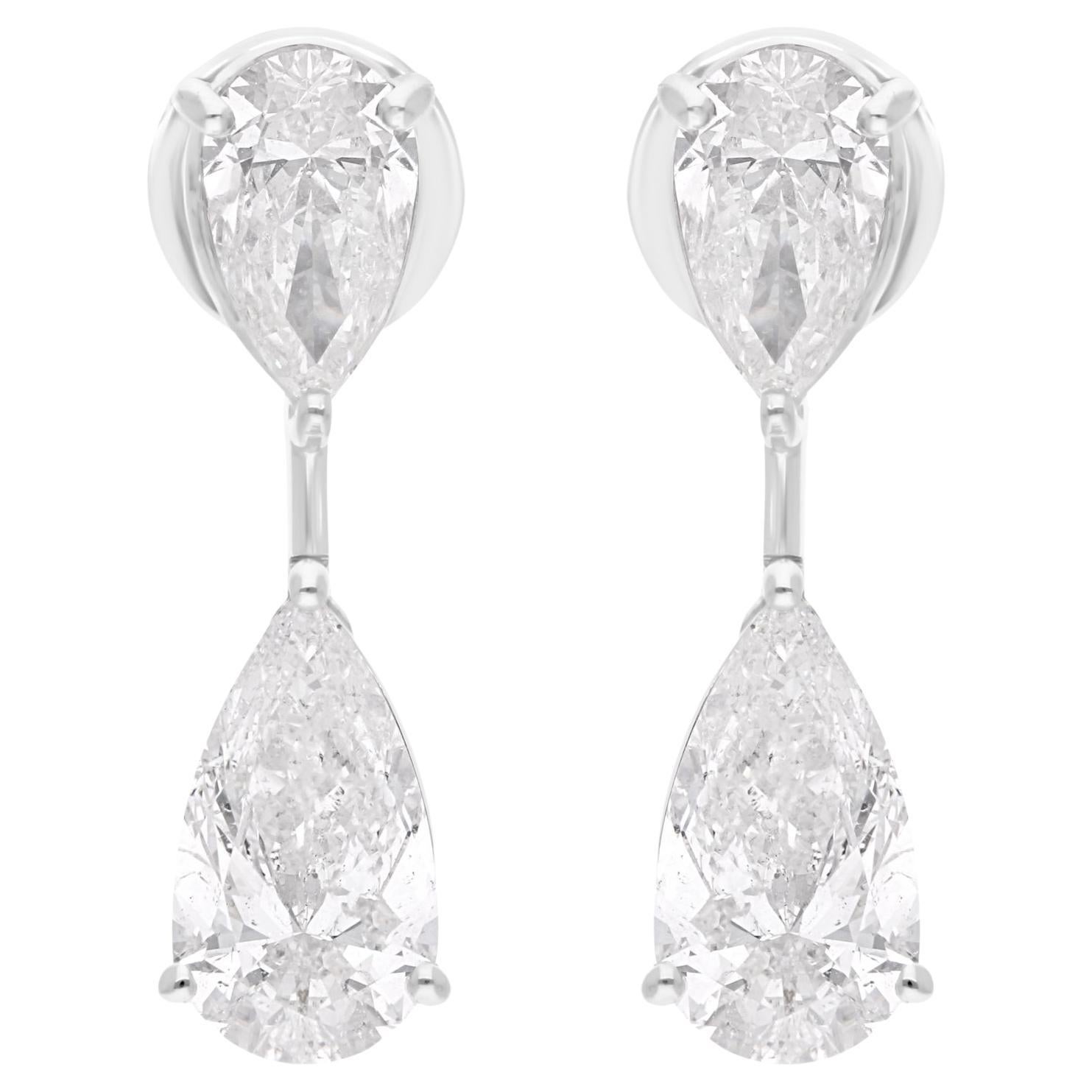 Natural 3.88 Carat Pear Diamond Dangle Earrings 18 Karat White Gold Fine Jewelry