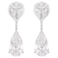 Natural 3.88 Carat Pear Diamond Dangle Earrings 18 Karat White Gold Fine Jewelry