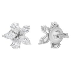 Orecchini con perno floreale di 2,11 carati con diamante Marquise e Pear in oro bianco 18 carati