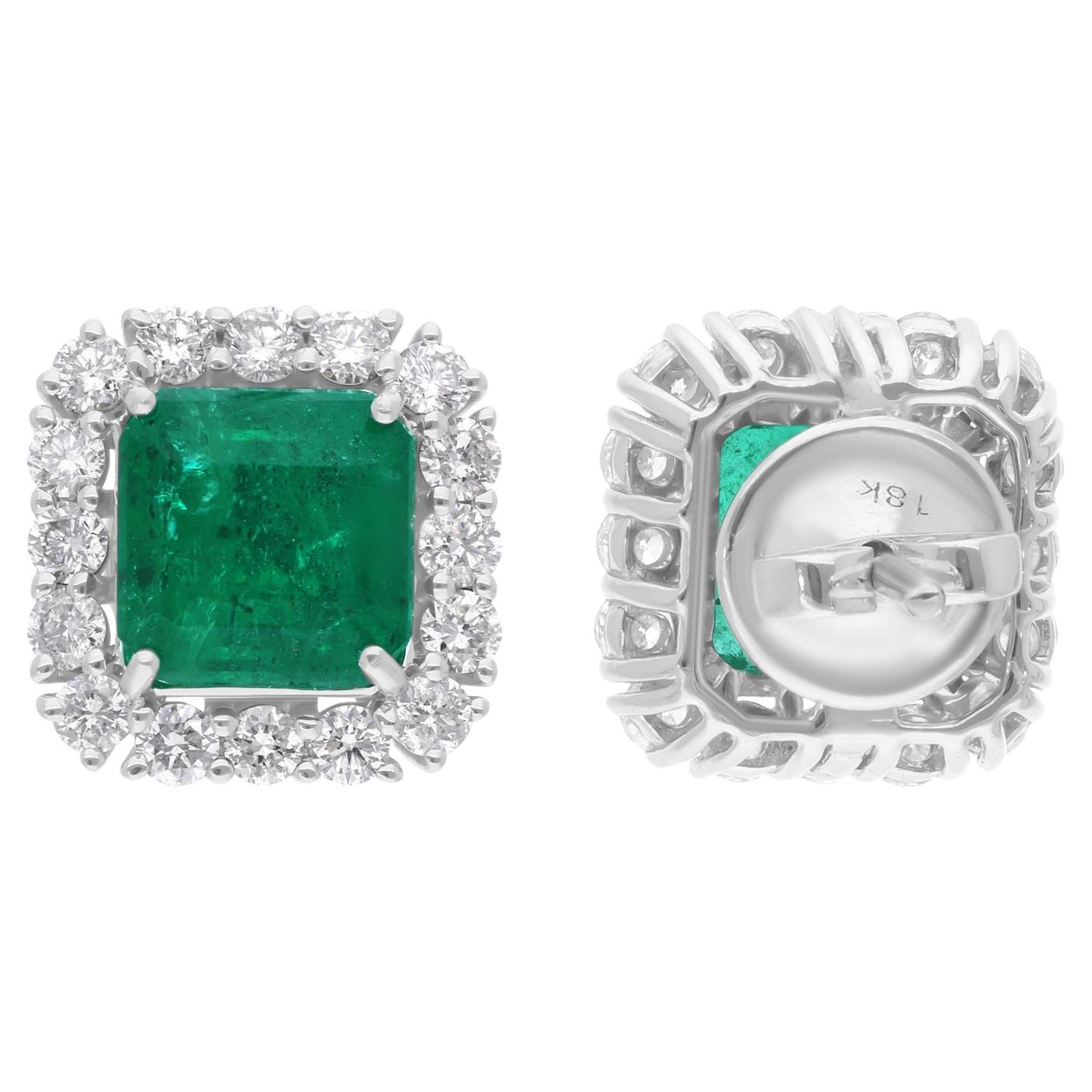 Zambianische Smaragd-Ohrringe SI Reinheit HI Farbe Diamant 18 Karat Weißgold Schmuckstücke