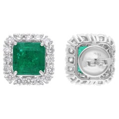 Zambianische Smaragd-Ohrringe SI Reinheit HI Farbe Diamant 18 Karat Weißgold Schmuckstücke