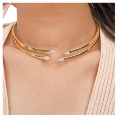 1.45 Carat Pear Diamond Choker Necklace 14 Karat Yellow Gold Handmade Jewelry
