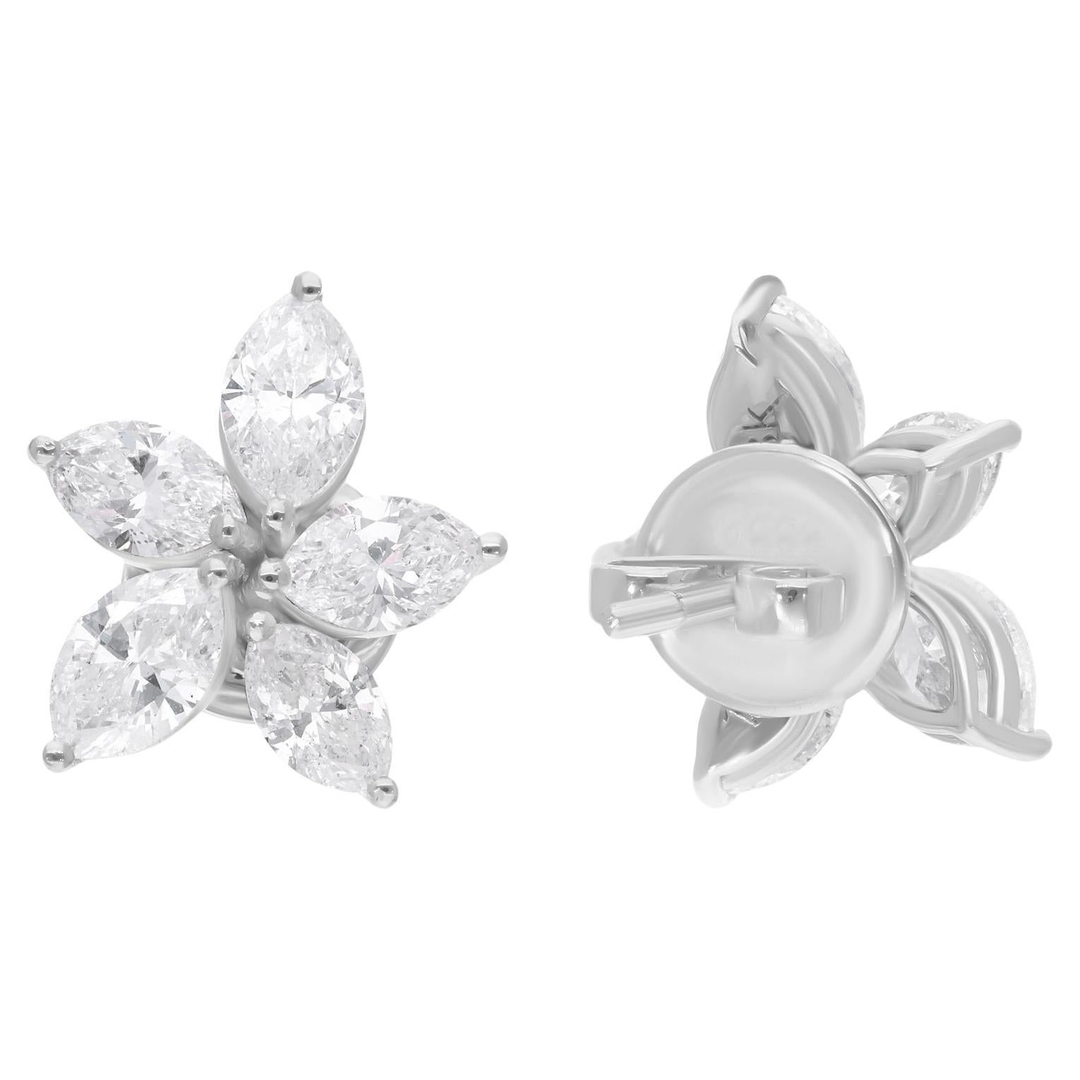 Orecchini a fiore con diamanti marquise naturali da 2,60 carati SI/HI in oro bianco 14 carati