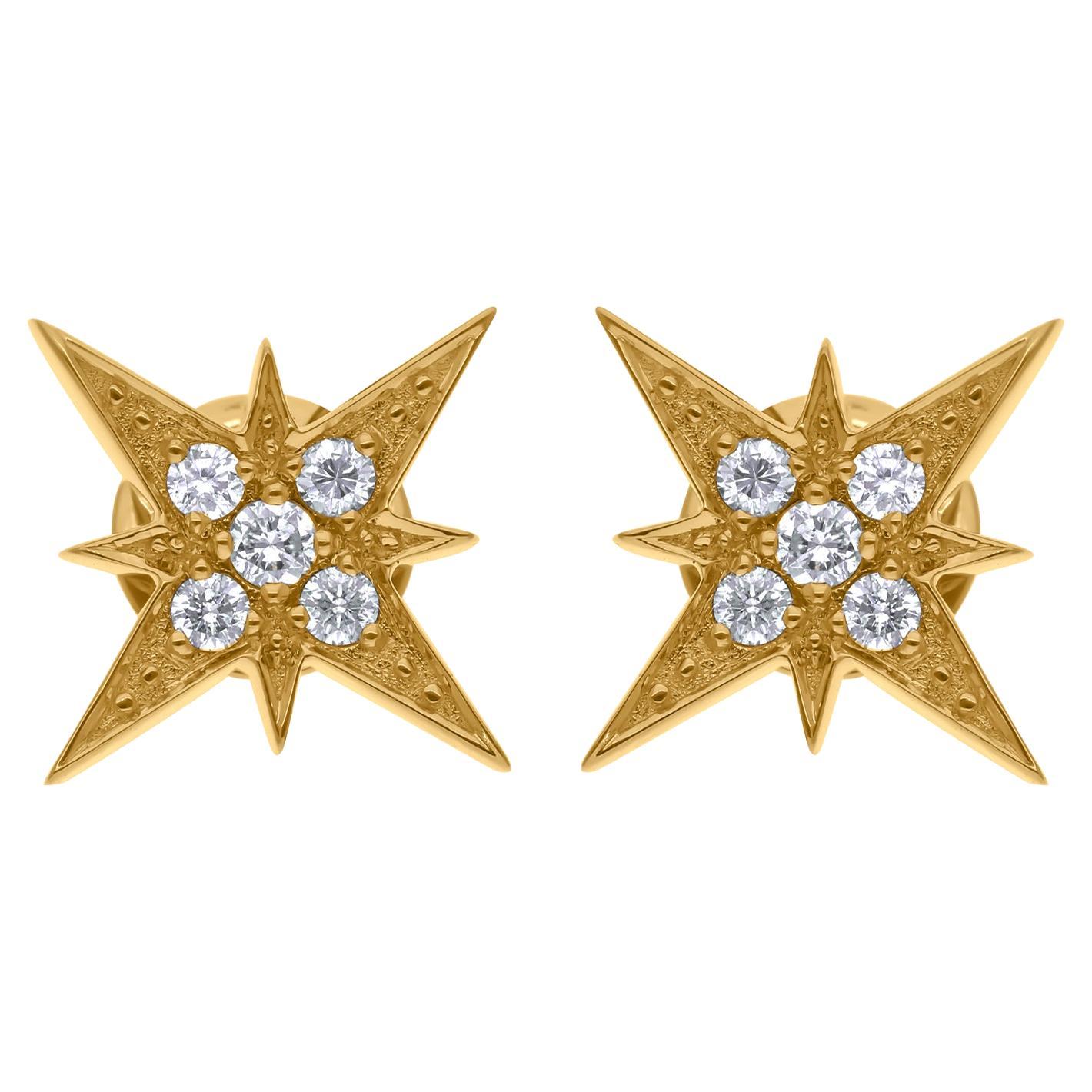Boucles d
oreilles étoile en or jaune 14 carats avec diamants naturels de 0,3 carat de pureté SI de couleur hi-colore