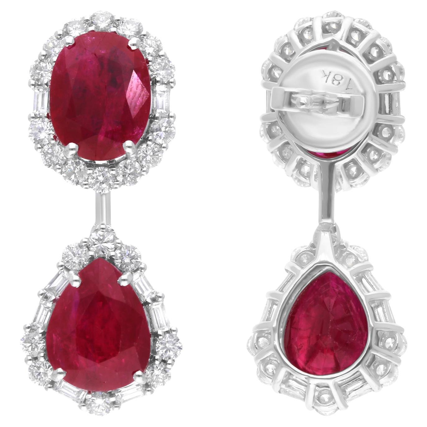 Orecchini pendenti con gemma di rubino Diamante Oro bianco 18 carati Gioielli fatti a mano