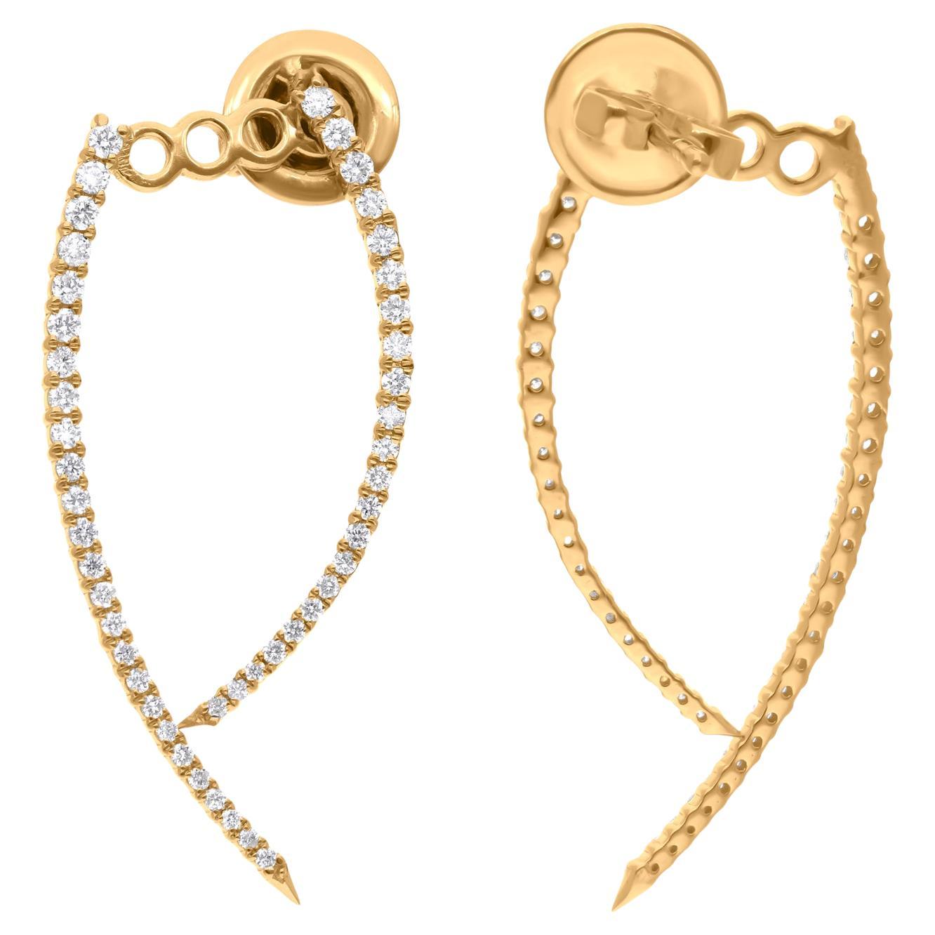 Boucles d
oreilles courbes en or jaune 14 carats avec diamants pavés de 0,60 carat
