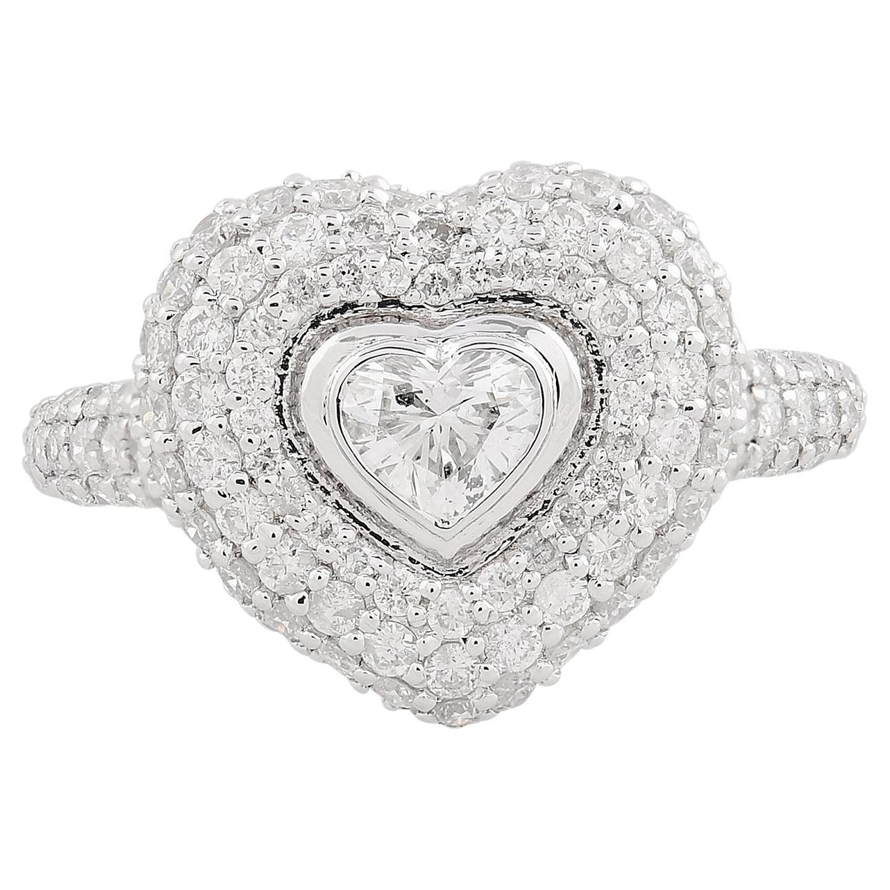 1,69 carati SI Chiarezza HI Colore Anello con diamante a cuore Gioielli in oro bianco 18 carati