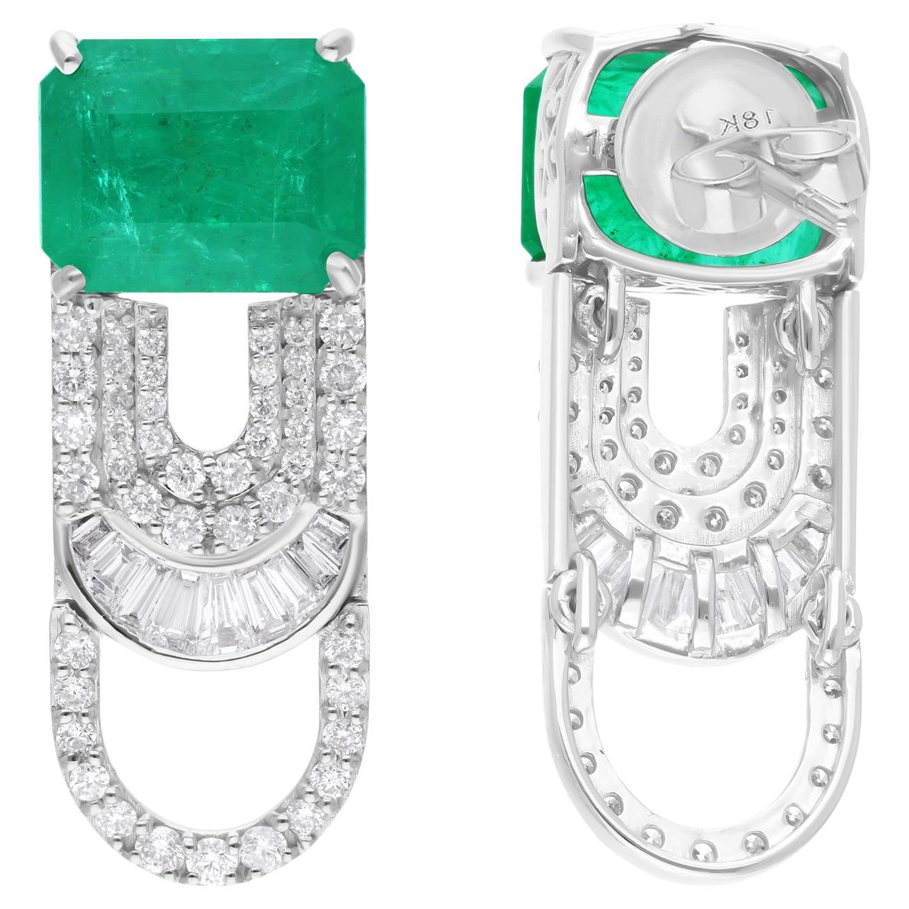 Orecchini pendenti con gemma di smeraldo dello Zambia Gioielli in oro bianco 18 carati con diamante