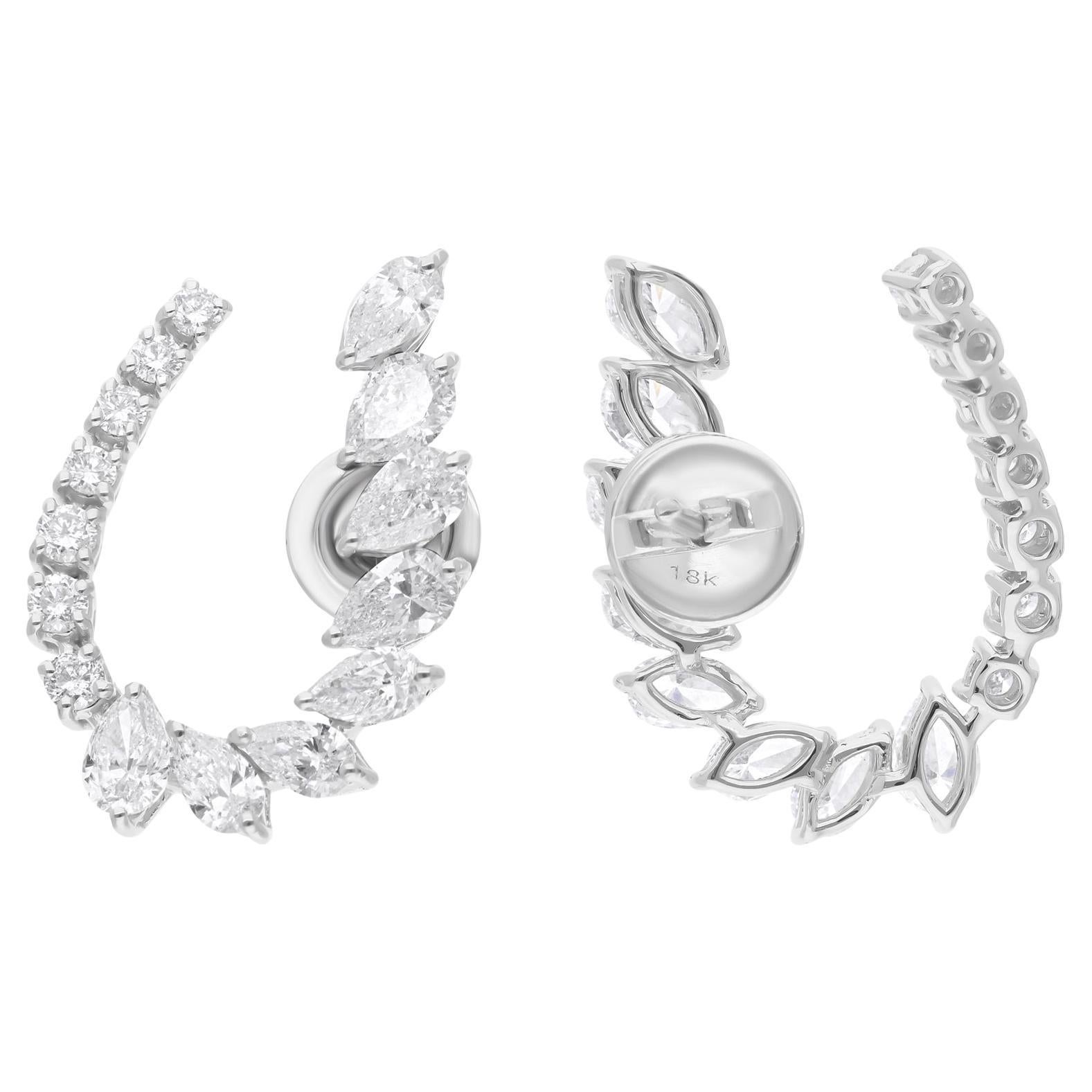 SI Clarity HI Color Pear Marquise Round Diamond Earrings 18 Karat White Gold