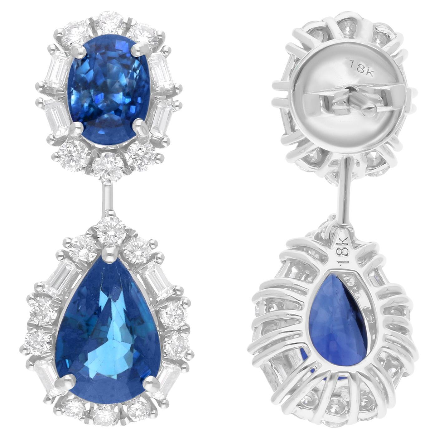 Orecchini pendenti con pietra preziosa zaffiro blu Diamante Oro bianco 18 carati Gioielli di pregio