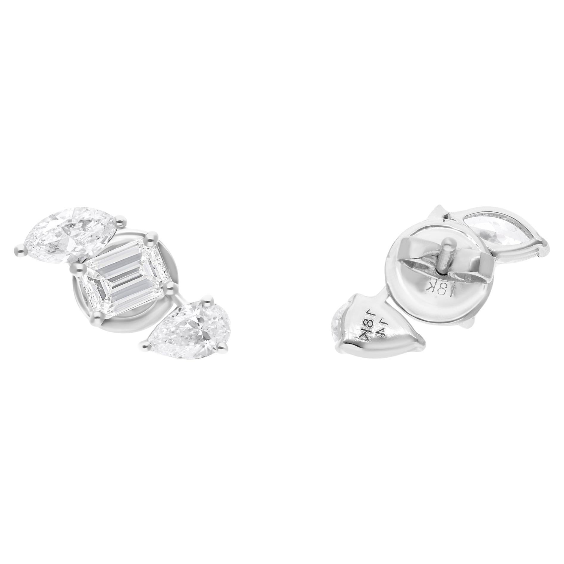 Birne Marquise Smaragdschliff Diamant Ohrstecker 14 Karat Weißgold Feiner Schmuck