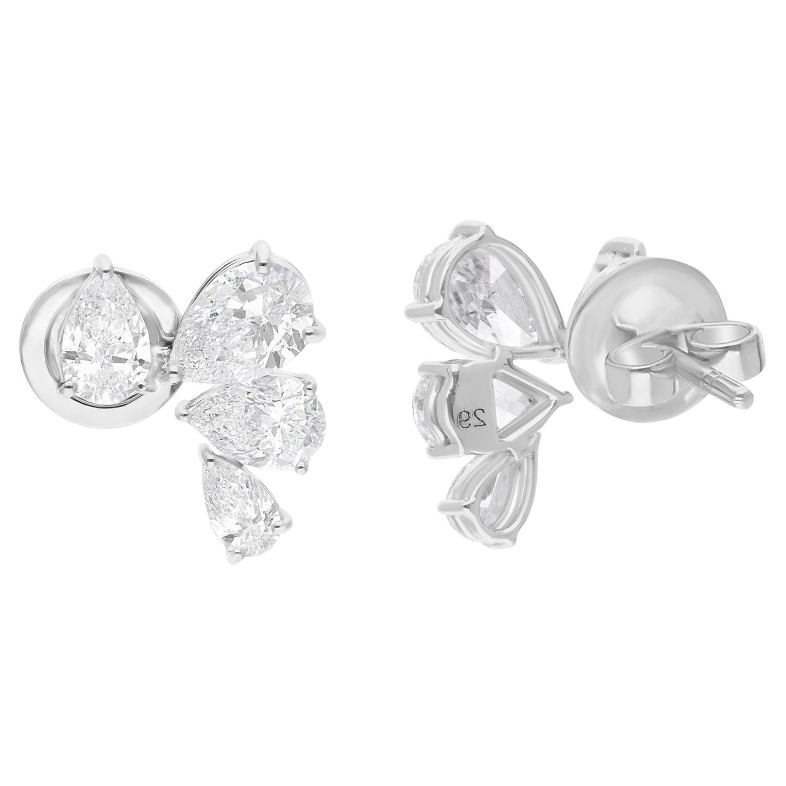 Orecchini di diamanti a pera da 2,88 carati naturali in oro bianco 14 carati Gioielli fatti a mano