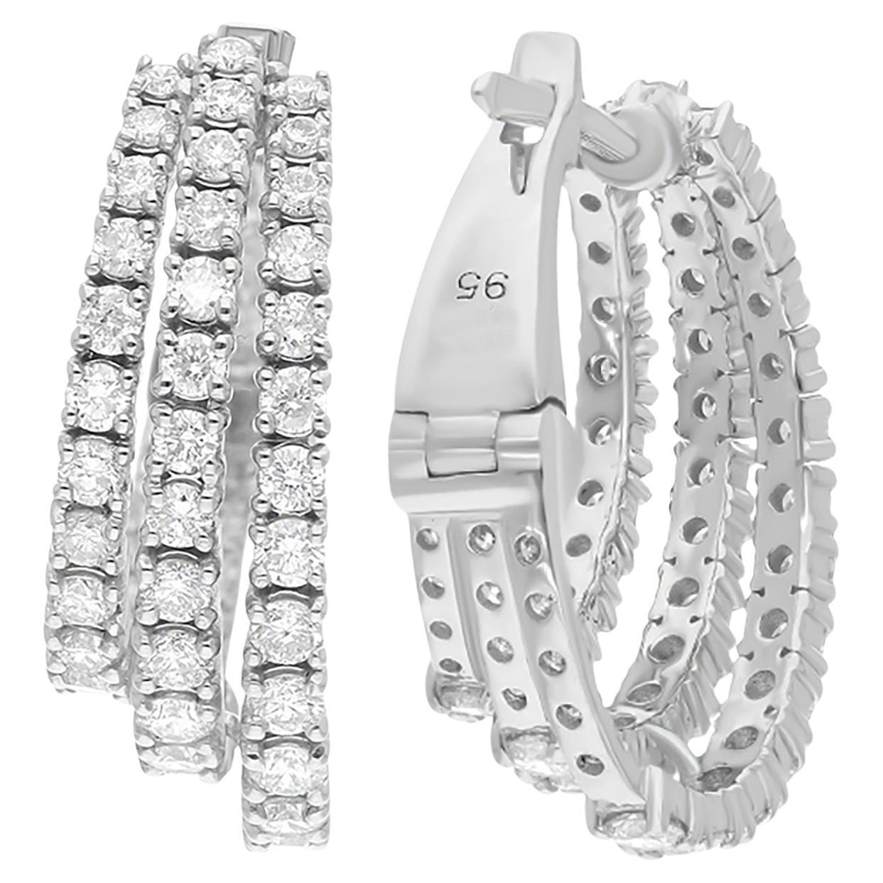 Orecchini a cerchio con diamanti rotondi naturali da 2,11 carati in oro bianco 14 carati