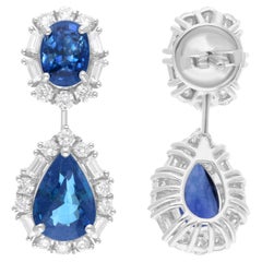 Orecchini pendenti con pietra preziosa zaffiro blu Diamante Oro bianco 14 carati Gioielli di pregio