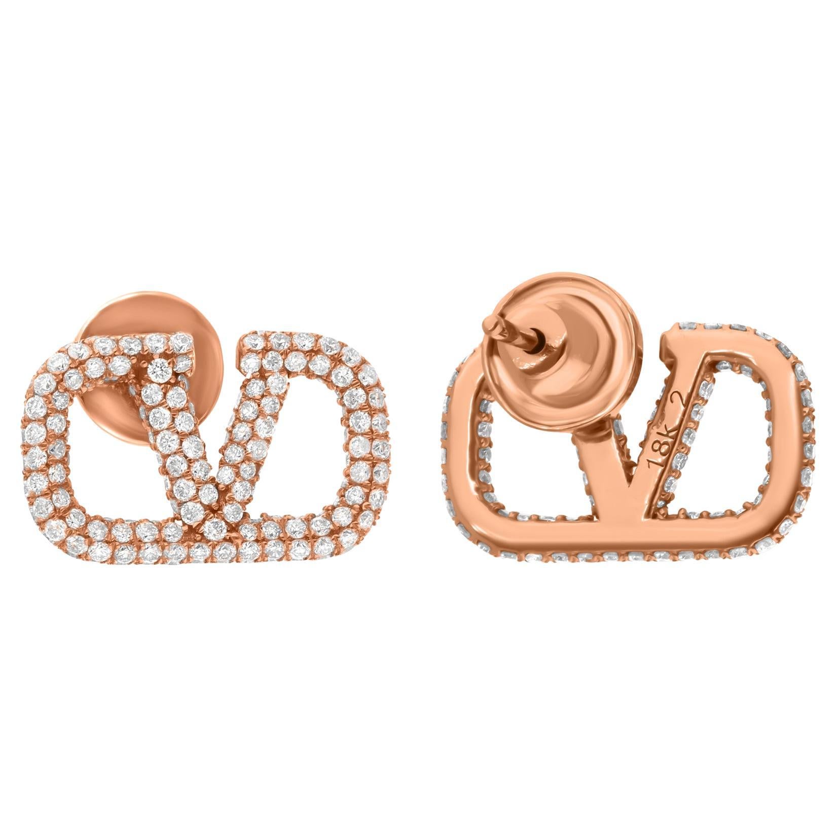 Pendientes de diamantes de diseño de 1,58 quilates de oro rosa de 18 quilates con claridad SI y color HI