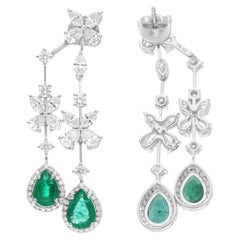 Zambian Emerald Jacket Earrings SI Clarity HI Color Diamond 18 Karat White Gold