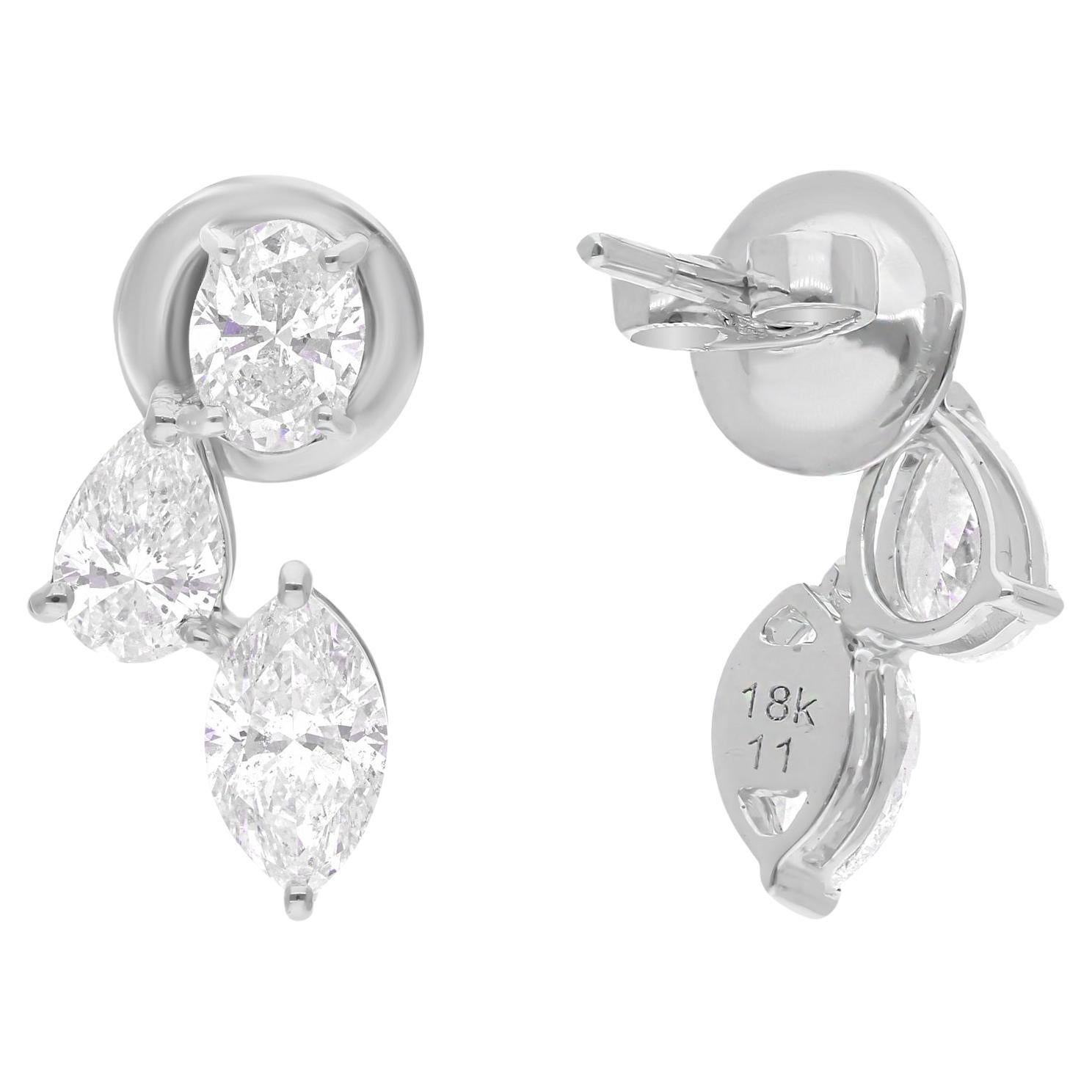 Real 2,27 Karat SI Reinheit HI Farbe Multi Diamant-Ohrringe 18 Karat Weißgold