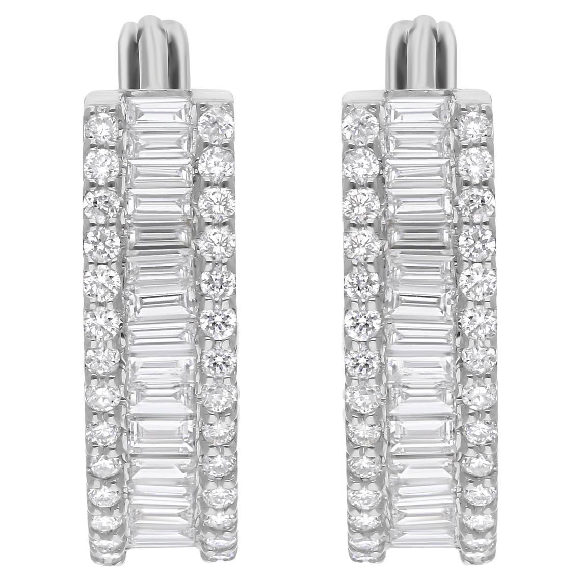 Natürliche SI Reinheit HI Farbe Baguette-Diamant-Creolen-Ohrringe 18 Karat Weißgold