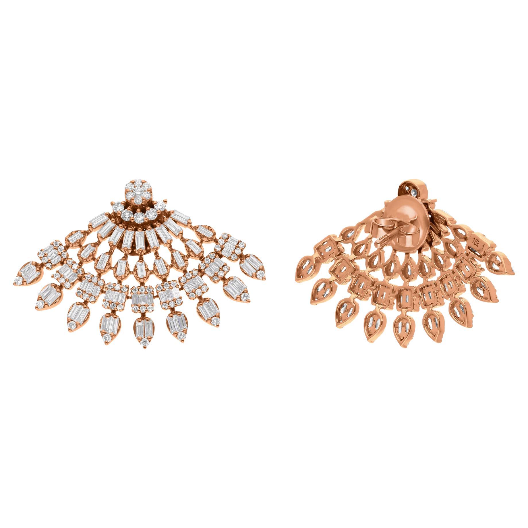 2.25 Carat SI Clarity HI Color Baguette Diamond Fine Earrings 14 Karat Rose Gold