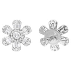 Orecchini floreali con diamanti baguette naturali da 1,46 carati SI/H in oro bianco 14 carati