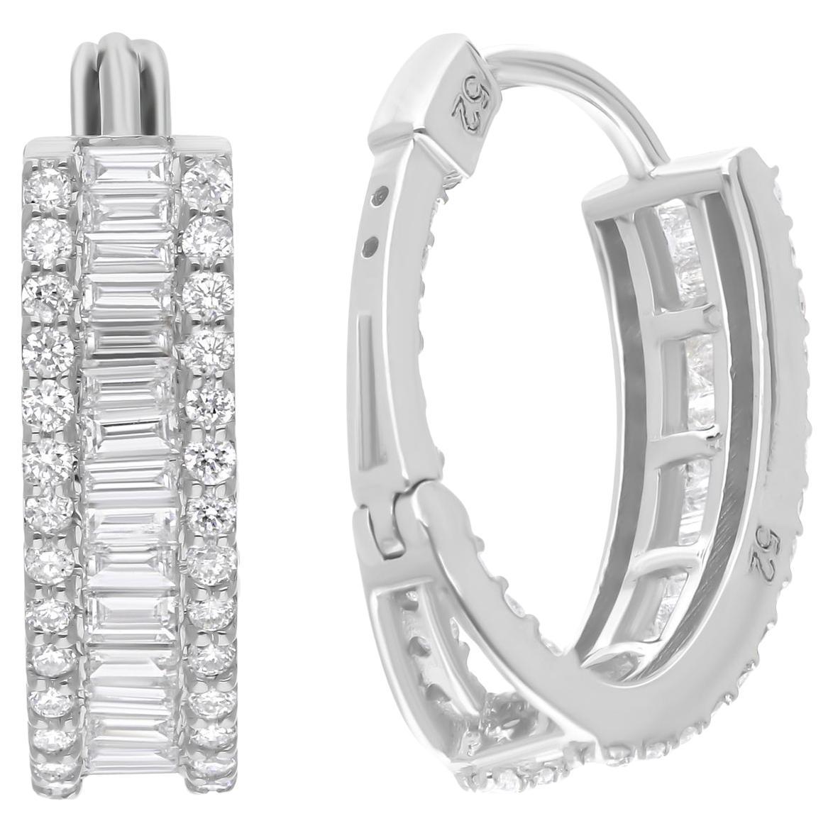 Natürliche SI Reinheit HI Farbe Baguette-Diamant-Creolen-Ohrringe 14 Karat Weißgold