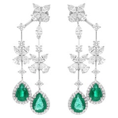 Zambian Emerald Jacket Earrings SI Clarity HI Color Diamond 14 Karat White Gold