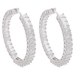 Créoles en or blanc 14 carats avec diamants taille émeraude de 7,10 carats SI/HI