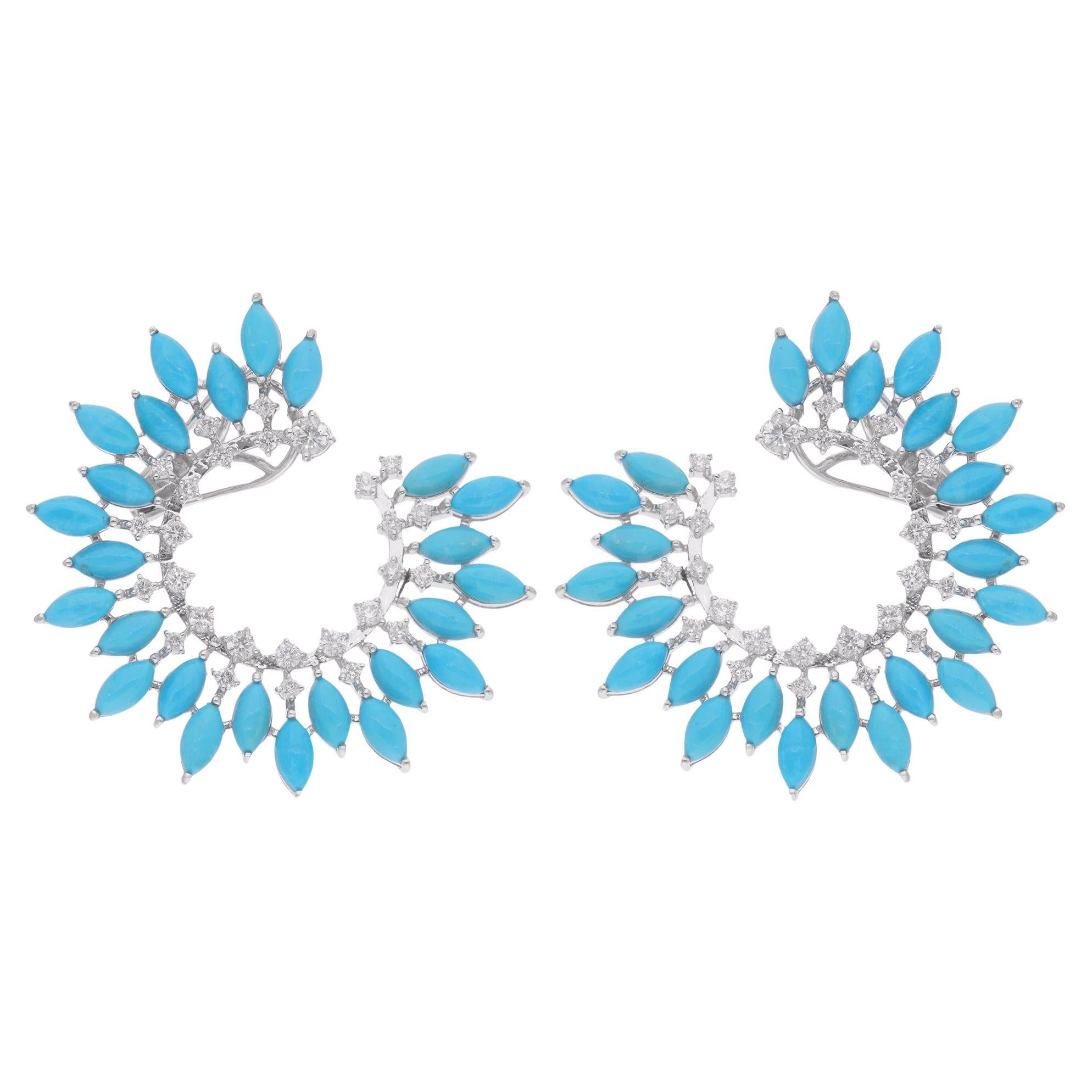 Créoles marquises d
Arizona en or blanc 14 carats avec turquoises et diamants