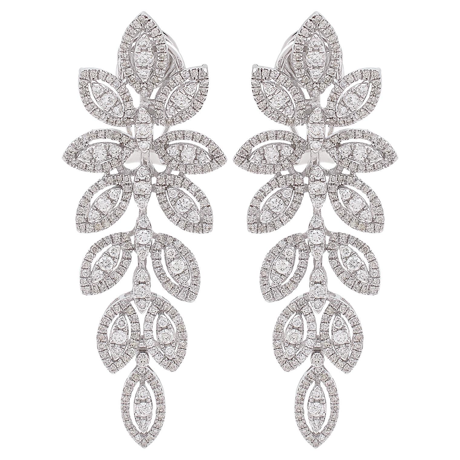 Orecchini pendenti con diamanti naturali da 2,50 carati in oro bianco 14k Gioielli fatti a mano