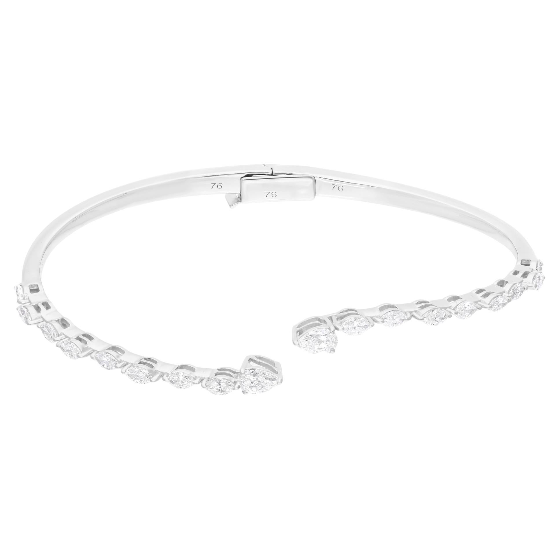 Bracelet manchette en or blanc 14 carats avec diamants de 1,35 carat de pureté SI de couleur hi-colore