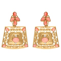 Natürliche Koralle Edelstein Ohrringe SI/H Diamant 18 Karat Gelbgold Schmuck