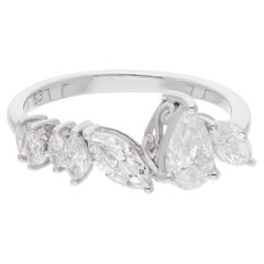 1.20 Carat Pear & Marquise Diamond Ring 10 Karat White Gold Handmade Jewelry