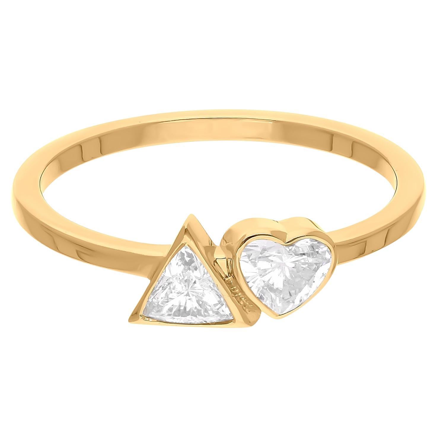 Spectrum Jewels Anello con diamante a forma di cuore trilione in oro giallo 14 carati