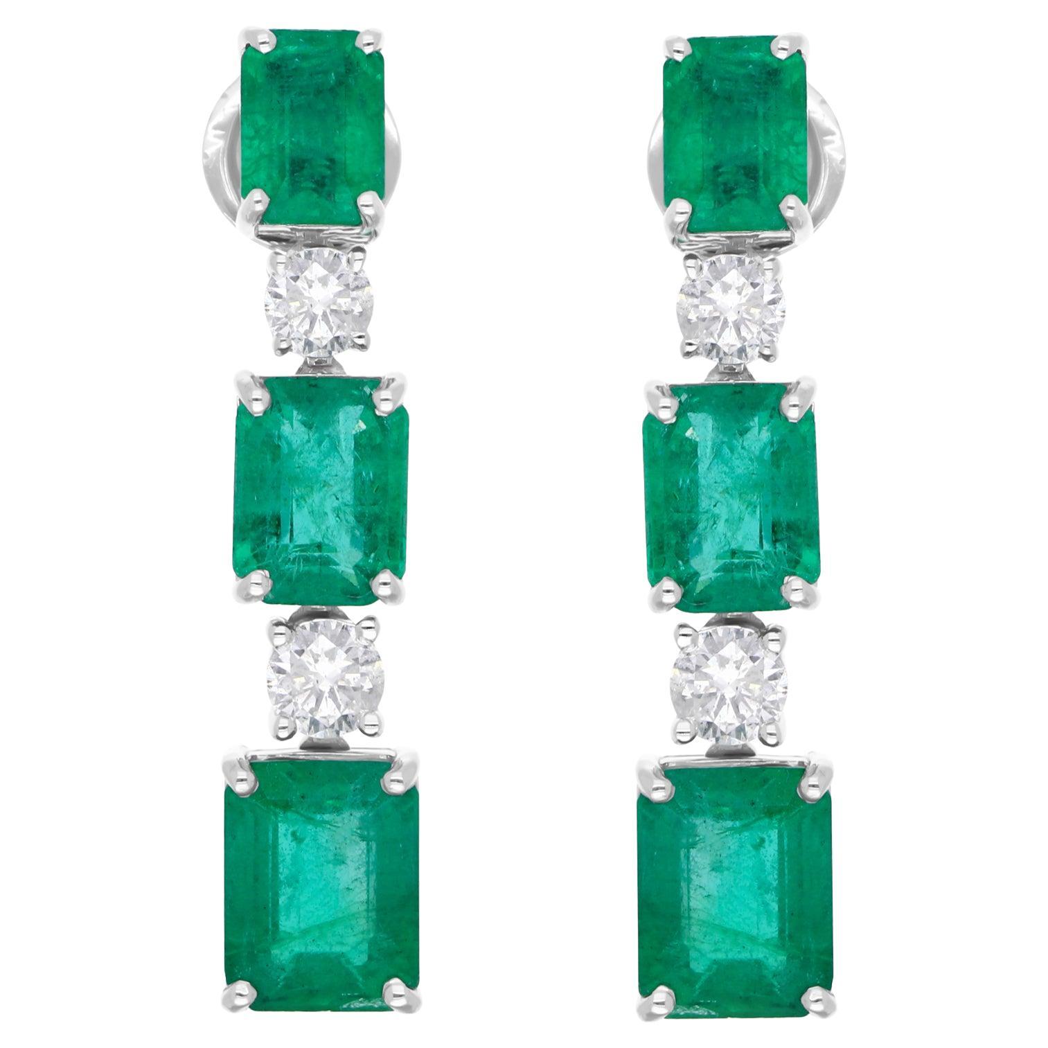 Natürlicher sambischer Smaragd Edelstein Ohrringe Diamant 14k Weißgold Schmuck