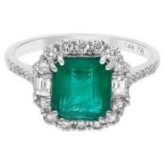 Spectrum Jewels Bague émeraude de Zambie SI/H Diamants en or blanc 14 carats