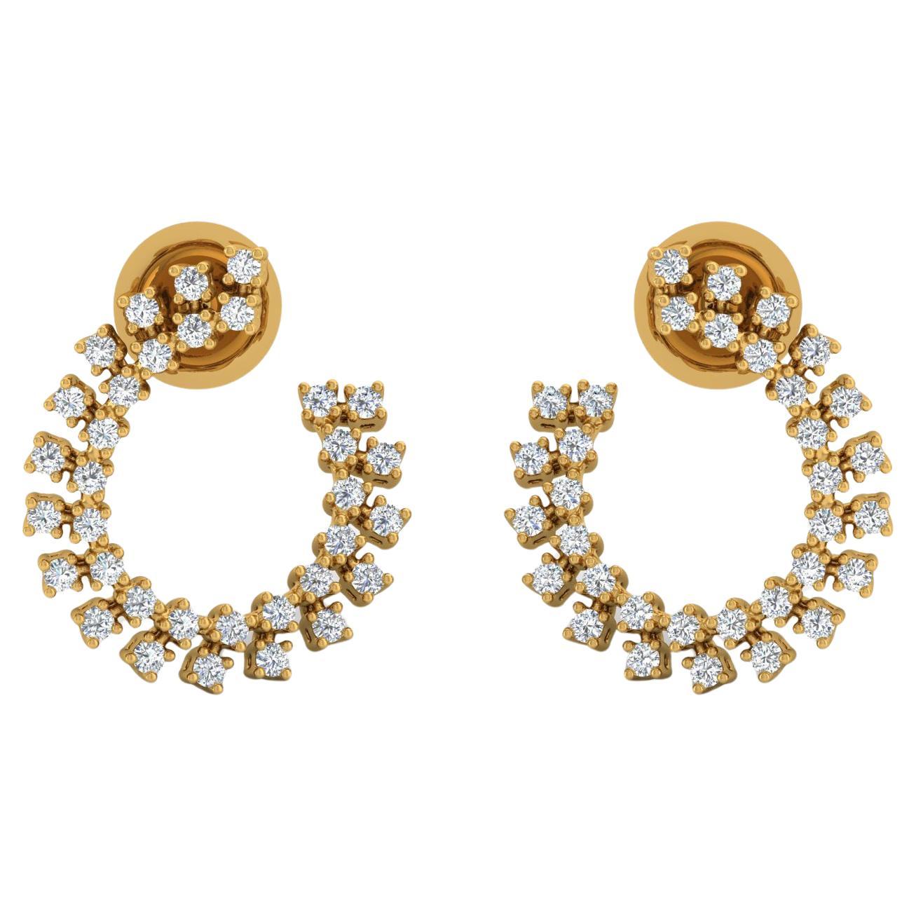 Boucles d
oreilles en or jaune 18 carats avec diamants naturels de 0,8 carat de pureté SI de couleur hi-colore