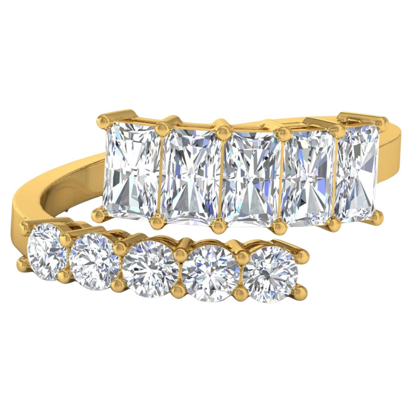 Anillo Envolvente de Oro Amarillo con Diamante Redondo Baguette de 2,20 Quilates Claridad SI Color HI