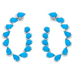 Arizona Turquesa Gemstone Pendientes Diamante 14 Kilates Oro Blanco Joyería hecha a mano