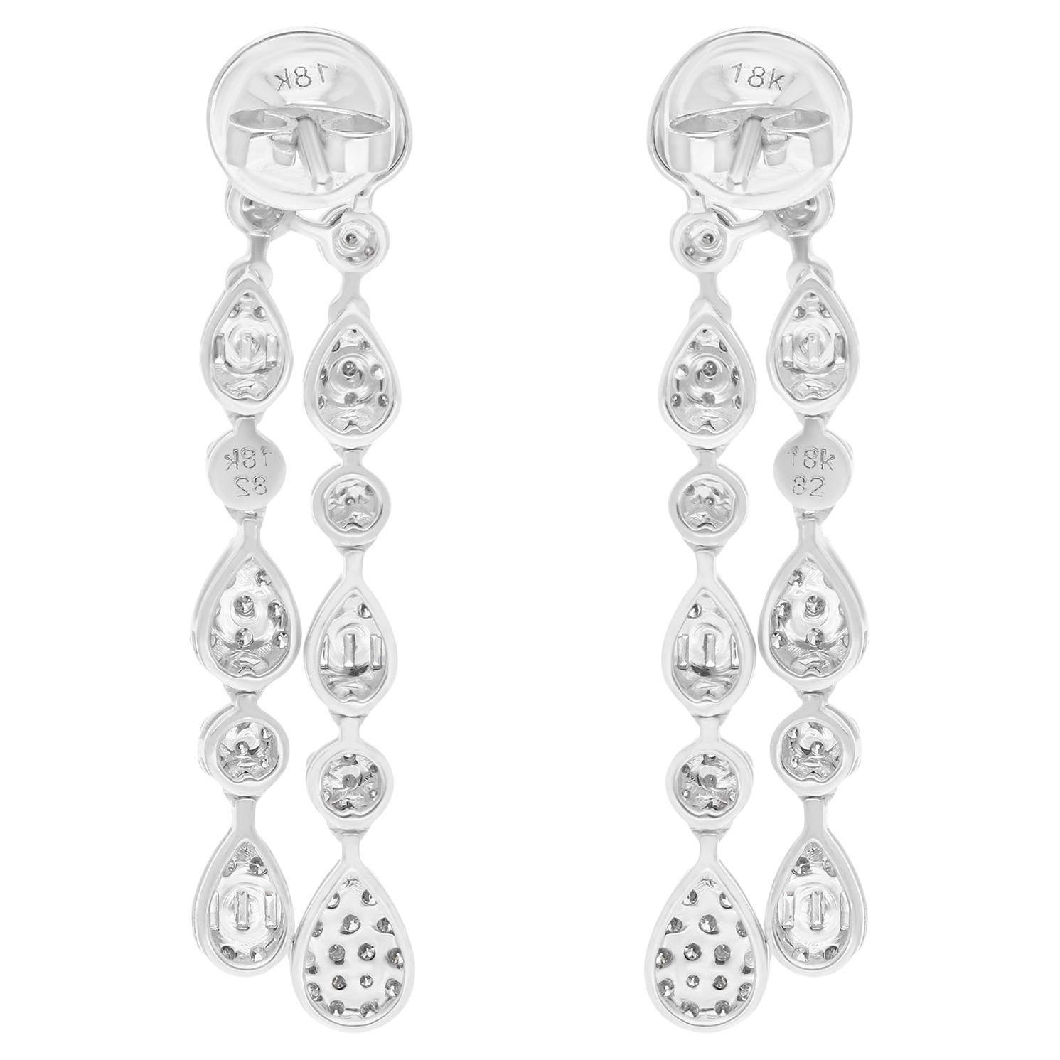 Pendants d
oreilles en or blanc 14 carats avec diamants ronds taille baguette de 1,45 carat SI/H