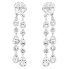 Pendants d
oreilles en or blanc 14 carats avec diamants ronds taille baguette de 1,45 carat SI/H