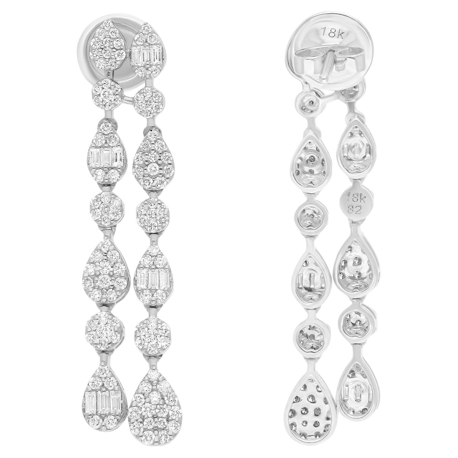 Runder Baguetteschliff 1,45 Karat SI/H Diamant 14 Karat Weißgold Ohrhänger im Angebot