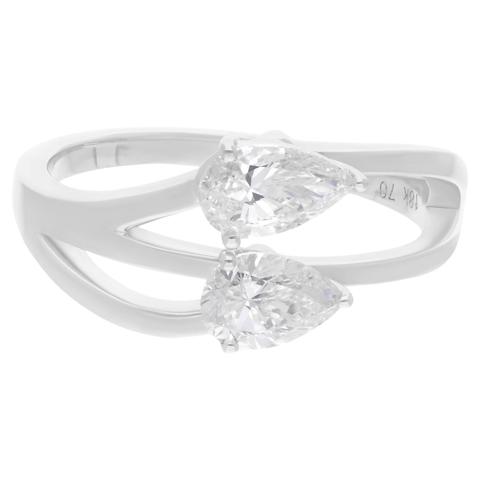 Spectrum Jewels Ring aus Weißgold mit birnenförmigem 1,05 Karat SI Reinheit HI Farbe Diamant Weißgold