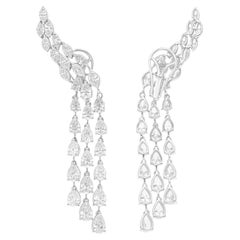 Spectrum Jewels Pear Marquise Cut 9.48 Ct SI/H Diamond 14k White Gold Earrings
