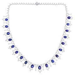 33 Tcw Zaffiro Blu Gemma SI/H Diamante Collana in oro bianco 18 carati Gioielli