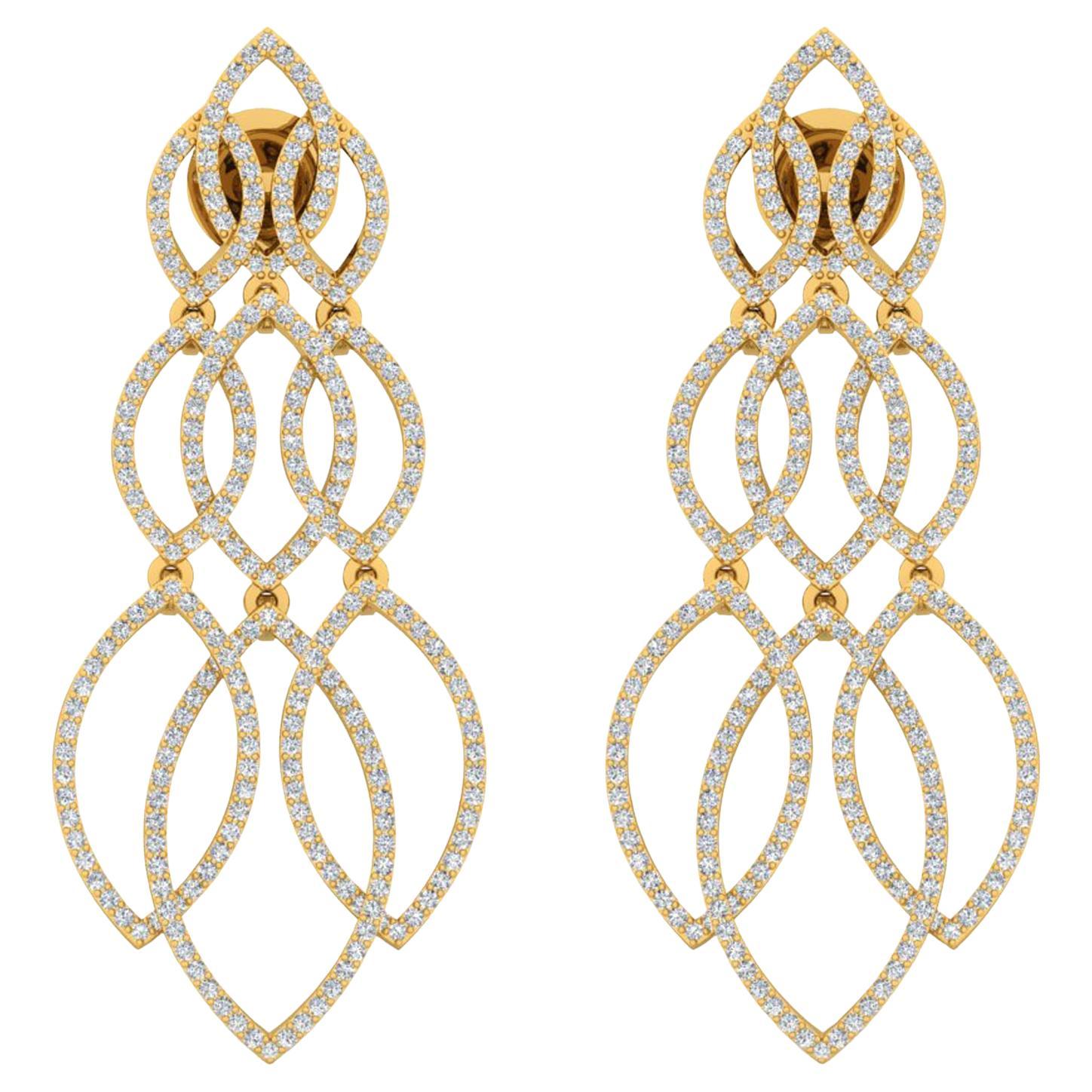 Boucles d
oreilles filigranes en or jaune 18 carats avec diamants pavés SI/H de 2,10 carats