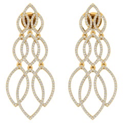 Boucles d
oreilles filigranes en or jaune 18 carats avec diamants pavés SI/H de 2,10 carats